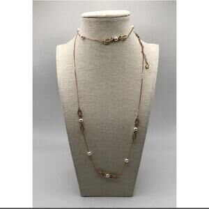Swarovski GENEROSITY Long Rose Gold Crystal Pearl Necklace Strandage